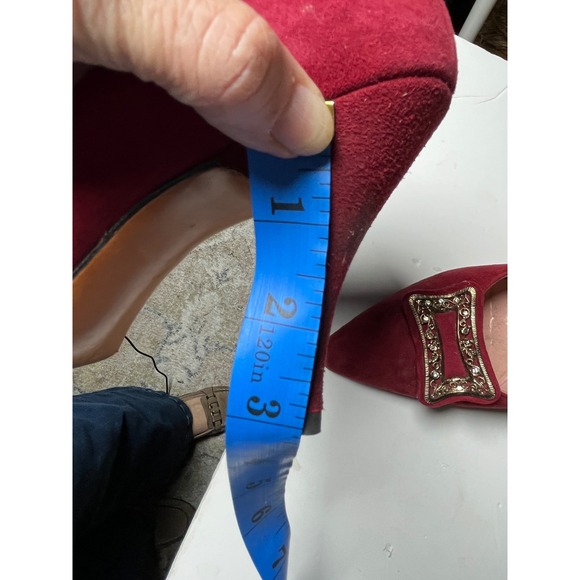 Martina Wine Red Pumps Women's 7S Slim‎ Narrow Classic Leather Heels Vintage - Picture 8 of 15